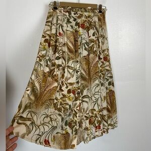 H&M Linen Blend Floral Tropical Maxi Skirt Small Elastic Waist Boho Button Front